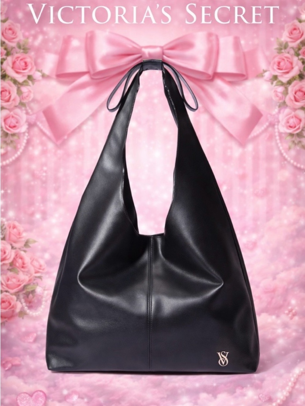 Victoria’s Secret 
Black Bow Slouchy Hobo Tote Bag